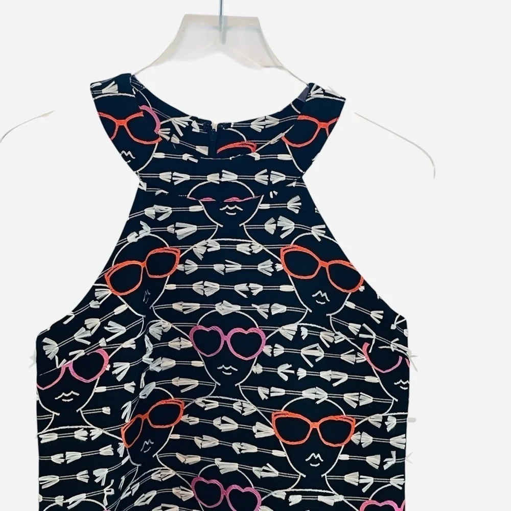 Hutch Anthropologie Pink/Black Sleeveless Halter Dress Novelty Sunglasses Print
